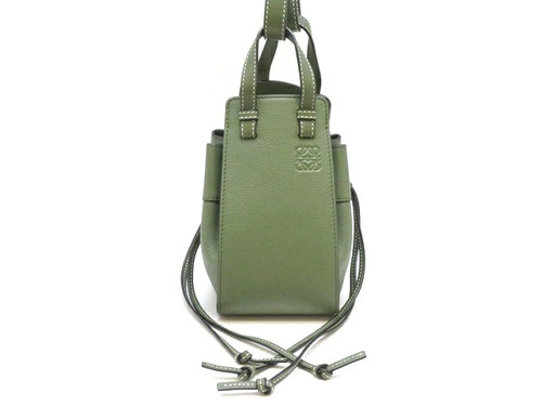 LOEWE Hammock Drawstring Bag Mini Khaki Leather 314.12.V07 Used 430