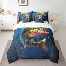 Kids Fish Comforter Set with Sheets 7 Piece Nautical Themed Bedding Set Full ...