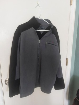 Tommy Hilfiger Polartec Gray & Black Fleece Full Zip W/Pockets Jacket (Sz-XL)