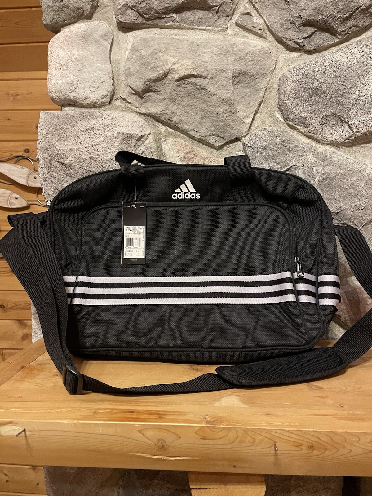 adidas G7430 3S TEAM Black White Gym Duffel Bag Zip Adjustable Strap