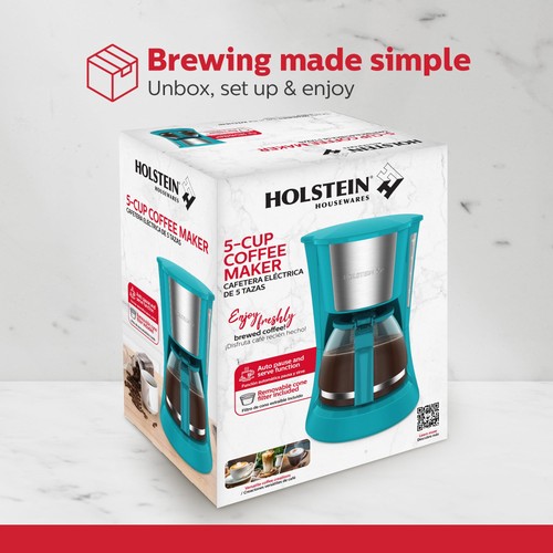 Holstein Housewares Macchina da Caffè a Goccia 5 Tazze - Compatta e 5 Tazze, Teal  - Foto 7 di 7