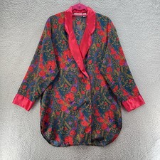 Vintage Victorias Secret Women Medium Long Robe Gold Label Floral Red Rose 