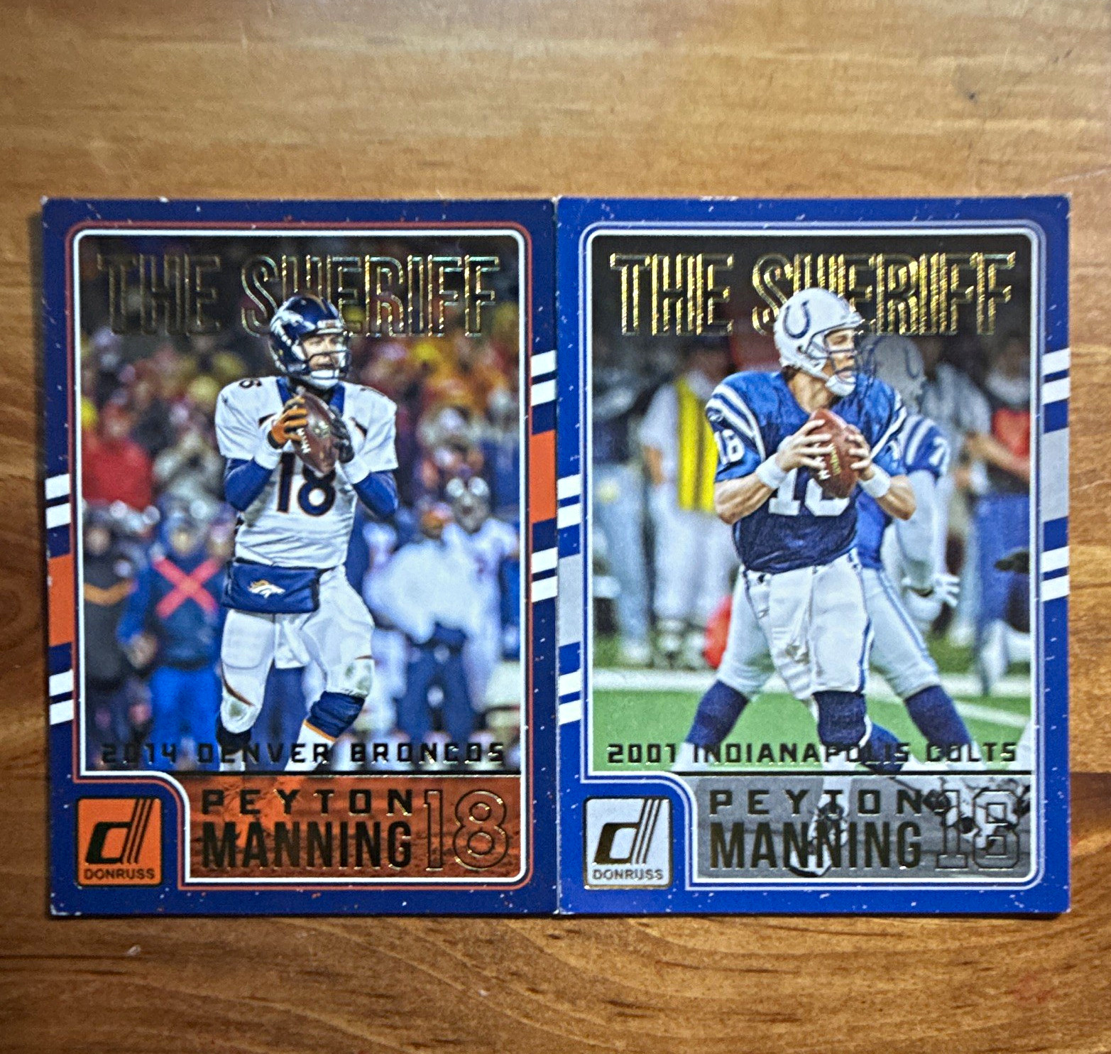 Donruss 2016 The Sheriff Peyton Manning #17 #4 2-Card Lot Broncos Colts