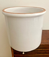 Vintage White Glazed Terracotta Cylindrical Plant 8" Floor Pot