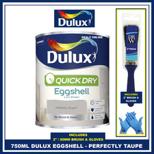 Dulux Quick Dry Perfectly Taupe 750ML Eggshell Paint FREE BRUSH & GLOVES