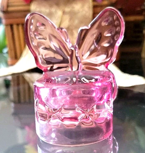 Butterfly Ring or Candle Holder Dusty Rose Pink Gorgeous Glass Vtg Fenton
