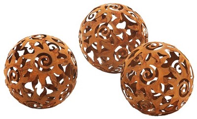 Kobolo Gartenkugel KALURA Dekokugel Rostoptik - 3er Set - Durchmesser 12 cm