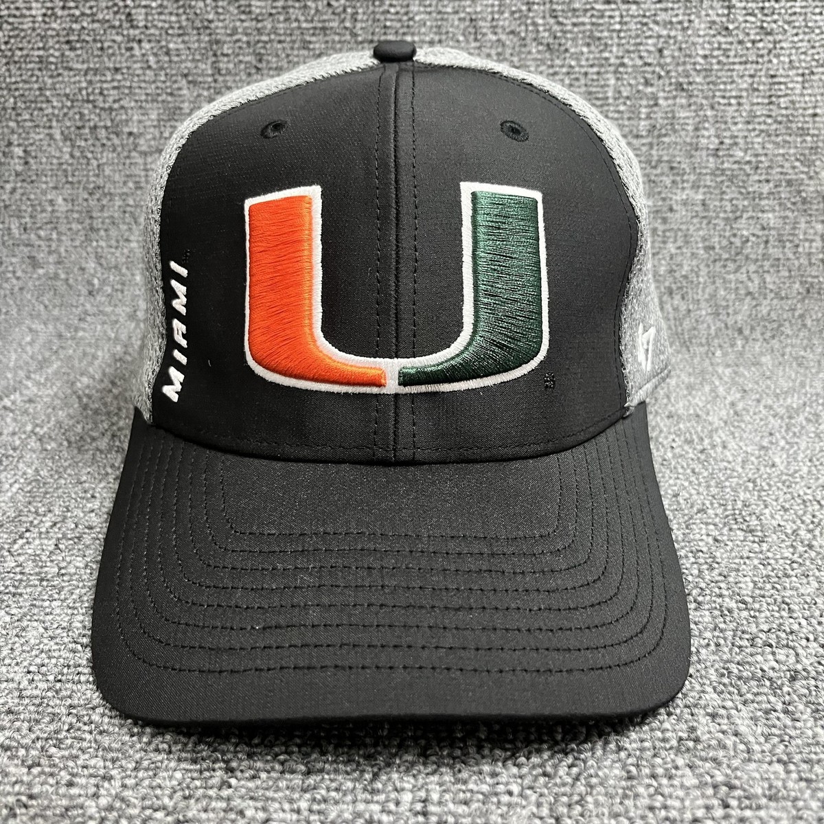 '47 Brand Miami Hurricanes Cap Black Gray Mesh Fitted Closed Back Hat
