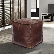 18 Inch Square Unstuffed Pouf Ottoman Cover, Waterproof Faux Leather Footstool,