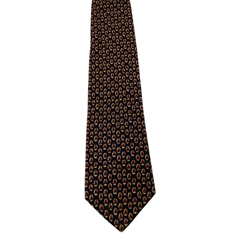 Corbata para hombre Hugo Boss 100 % seda diseñador ITALIA geométrica azul/marrón/beige usada en excelente estado Foto 2 de 3