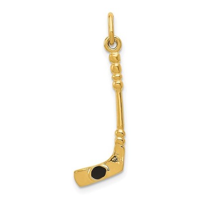 10k Gelbgold Hockeyschläger mit Emaille Charm Anhänger L 29mm, B 9mm