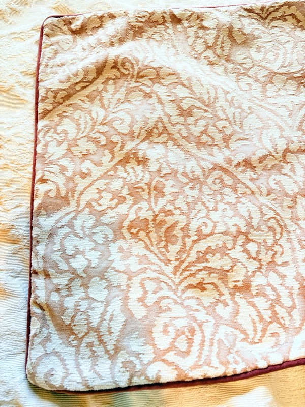 Caldeira UK Pink & White Scroll Design Pillow Cover Velvet Trim 18” Square