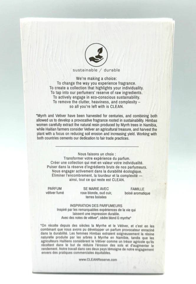 Clean Reserve Smoked Vetiver Eau De Parfum ~ 3,4 унции / 100 мл ~ BNIB - Изображение 2 из 2