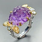 AAA Carving 16 ct Natural Amethyst Ring 925 Sterling Silver Size 7 /R463959