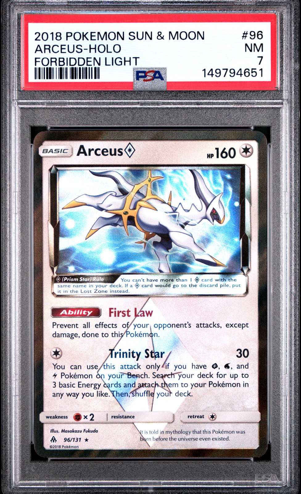 2018 POKEMON SUN & MOON FORBIDDEN LIGHT #96 ARCEUS-HOLO PSA 7