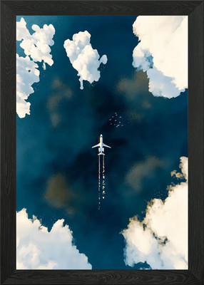 Plane Flying Ocean Clouds Framed Wall Art Poster Canvas Print Picture