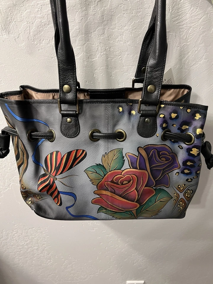 Nuevo bolso de mano de cuero pintado a mano Anuschka por Anna Foto 2 de 4