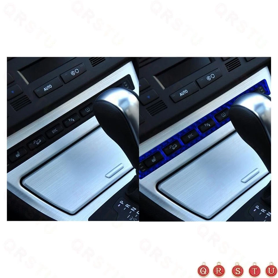 Tampa de painel de botão multimídia fibra de carbono azul acabamento tipo A para BMW X3 2004-2010 - Imagem 3 de 4