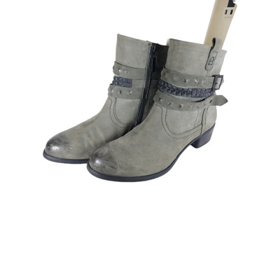 Gerry Weber Women's EU41 US10-10,5 Gray Leather Studded Strappy Ankle Boots 