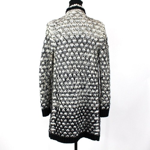 Alice + Olivia Ombre Cardigan Novelty Cascade Wool Blend Cream Black Tan S - Afbeelding 5 van 8