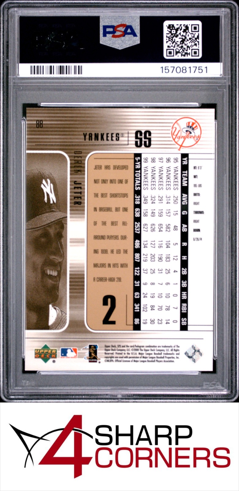2000 SPx #88 DEREK JETER YANKEES HOF PSA 10 view 2