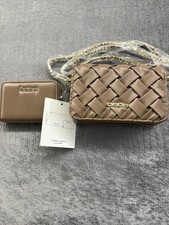 bebe Luca Mini Crossbody Bag with Wallet Taupe NWT Woven Gold Chain 89 MSRP