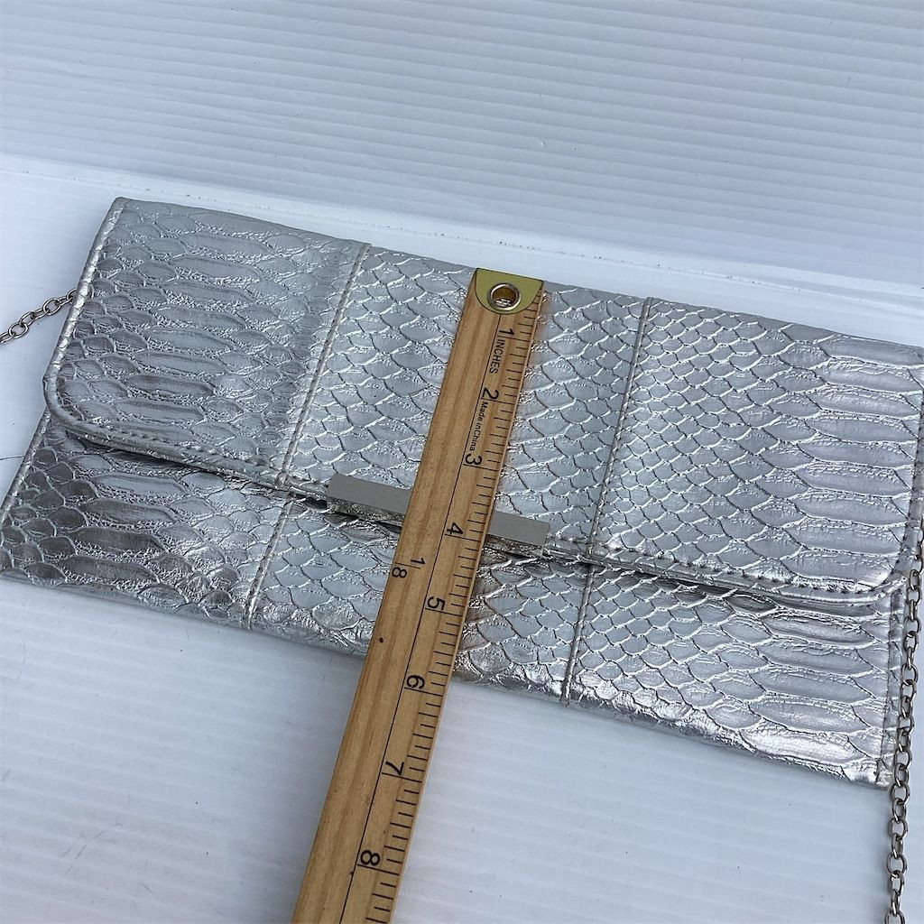 Expressions NYC Silver Crocodile Pattern Clutch H… - image 7