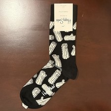 Happy Socks Logs Crew Socks Black White Wood Log Print Size 9-11 NEW With Tag
