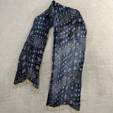Unbranded Womans Scarf Shawl Blue Geometric Rayon Sheer Bead