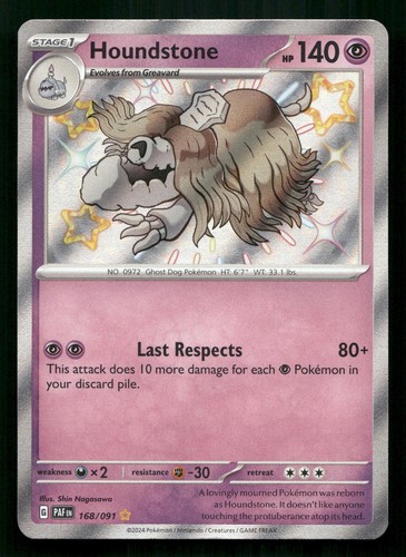 HOUNDSTONE 168/091 SHINY RARE PALDEAN FATES POKEMON NEAR MINT
