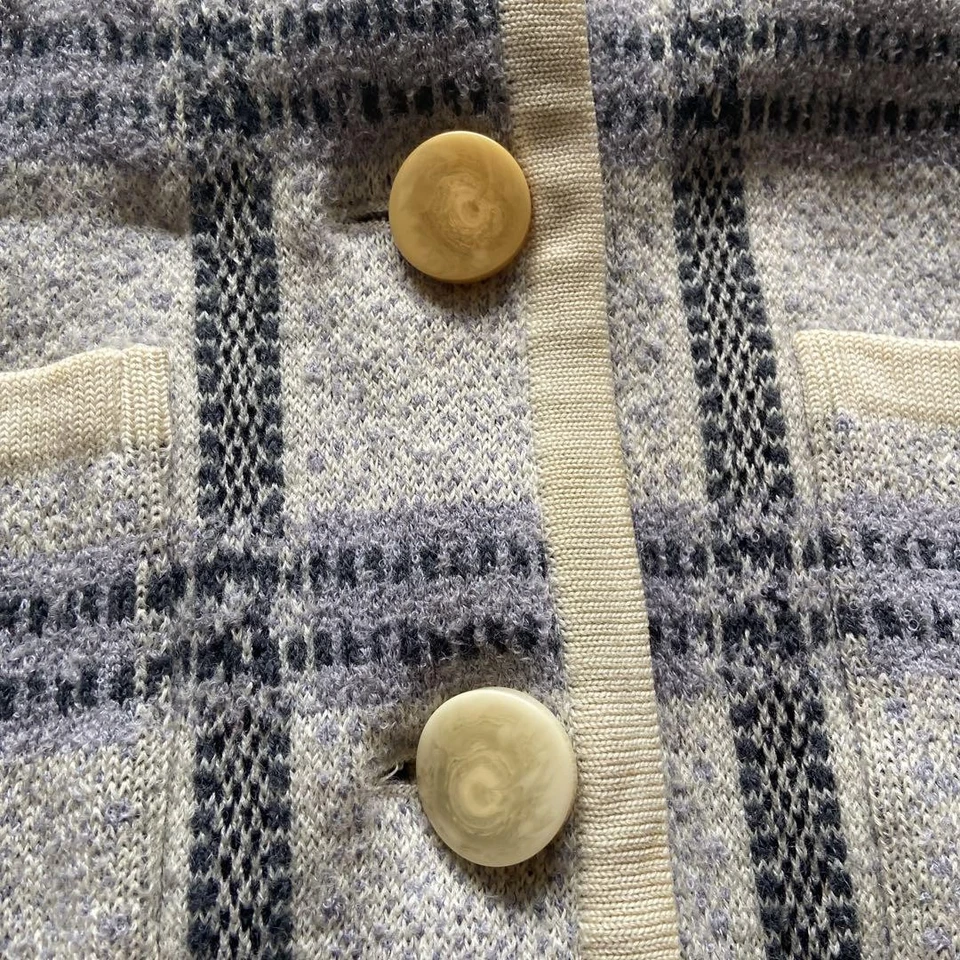 Abrigo tejido a cuadros gris azul Yves Saint Laurent, sin cuello, mediano, largo Foto 4 de 4