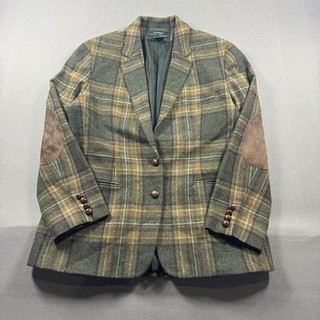 Vintage Lauren Ralph Lauren Wool Blazer Jacket Women Size 12 Petite Brown Green