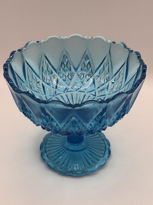 Vintage Kemple Wheaton Aqua Blue Yutec Starburst Standfuß Süßigkeiten- oder Zuckerdose