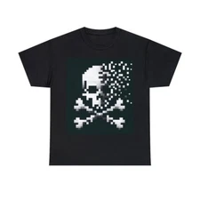 Unisex Adult T Shirt Skater Punk Gothic Pixel Skull Cross Bones Pirate Street