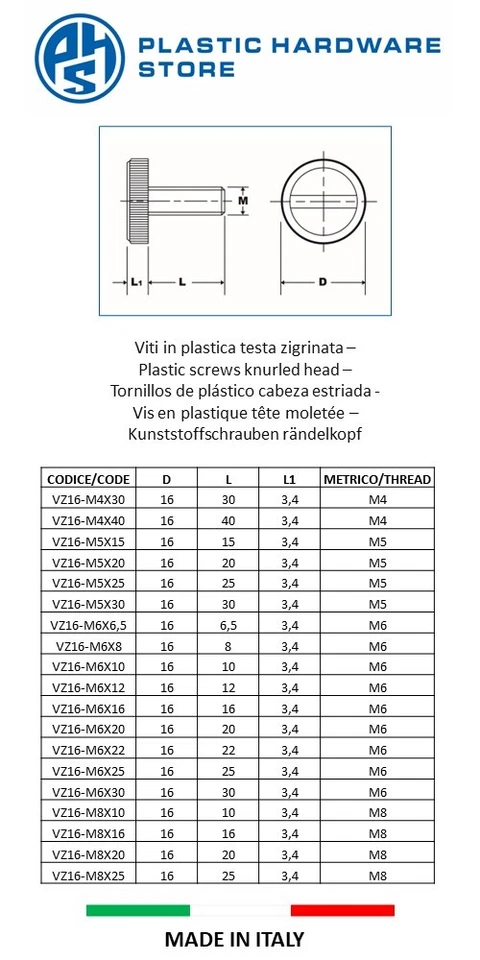 Viti in plastica Testa zigrinata a galletto - PHS - Immagine 2 di 2