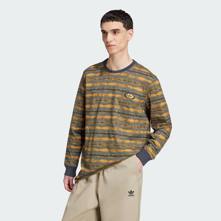 adidas Originals Men's 90s Long Sleeve Stripe Trefoil Shirt Tee