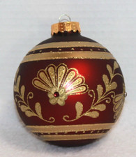 Large Round Glass Satin Red  Gold Glitter Christmas Ornament