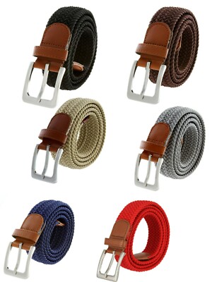 Fabric Braided Belt Elastic Woven Stretch Belt 1-3/8'' (35mm) Wide Multicolored