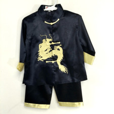 Laogudai 2 Piece Set Boys Size 4 Chinese Dragon Top  Pants Black Kung Fu Outfit