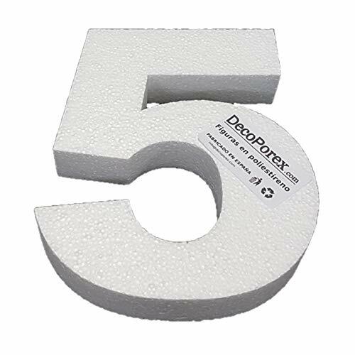 DecoPorex - Numero 5 in polistirolo espanso, non verniciato, 200 mm di (G4q)