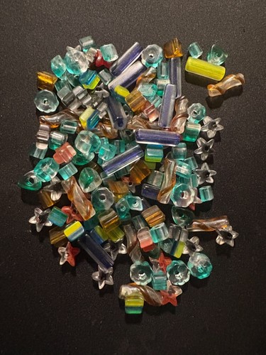 100 grams glass beads - (B1227) transparent colors and shapes