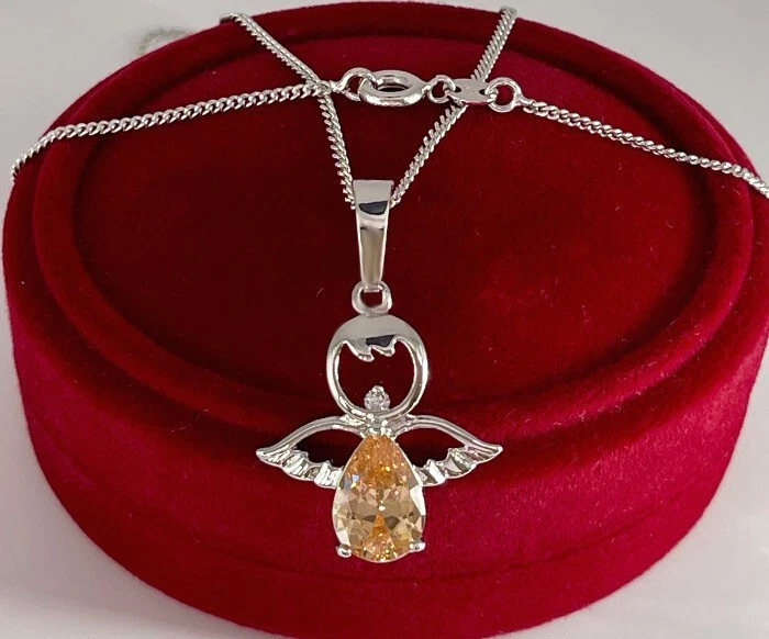 Edel Halskette Engel Herz Anhänger Zirkonia Kristall 18K Weißgold vergoldet - Bild 4 von 4