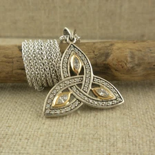 Small Sterling Silver & 10K Celtic Trinity Knot Marquise CZs Chained Keith Jack