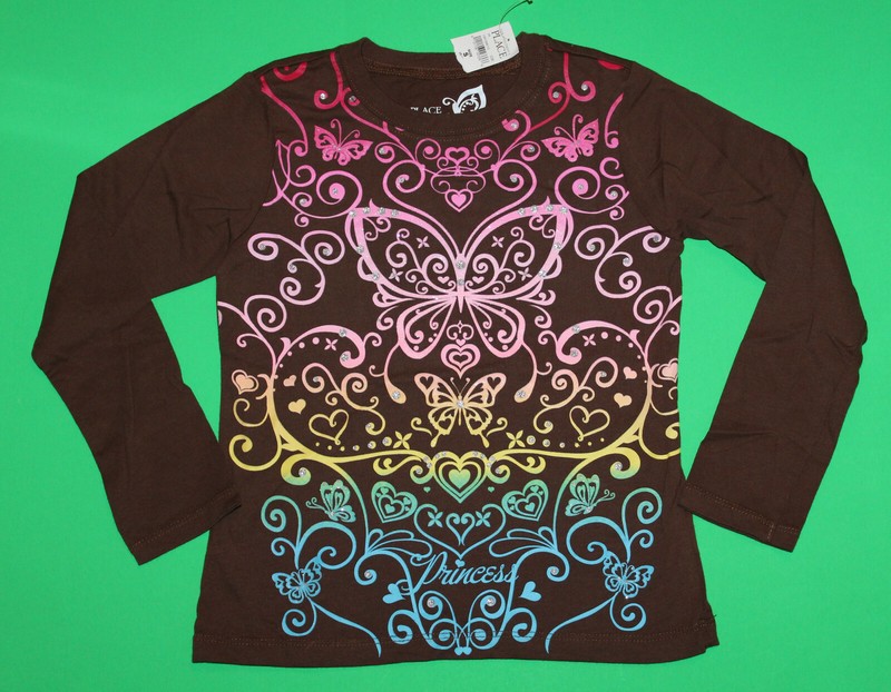 5 6 S NWT The Children's Place Brown Sparkly Butterfly L/S SHIRT Top Girls 