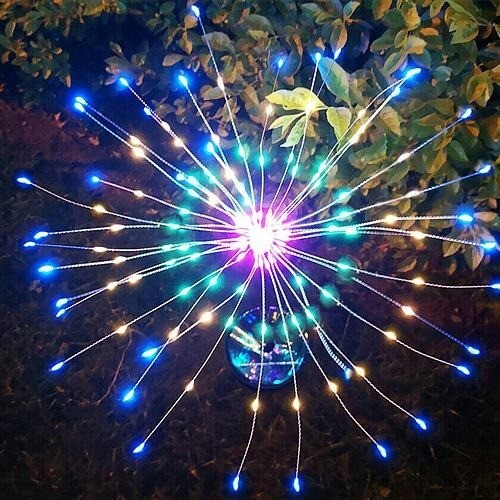 2Pcs Solar Powered Starburst Lights 240 LEDs Firework Lamp Garden Path Decor - 第 5/7 張圖片