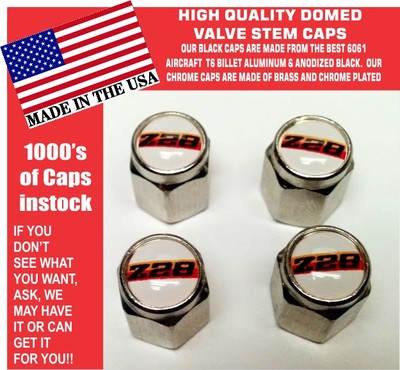 4 Chrome & White Top Chevrolet Super Sport SS Rally Sport Z28 Valve Stem Caps