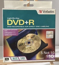 Verbatim LightScribe DVD+R DVD+Recordable for Direct Disc Labeling 5 Pack Unused
