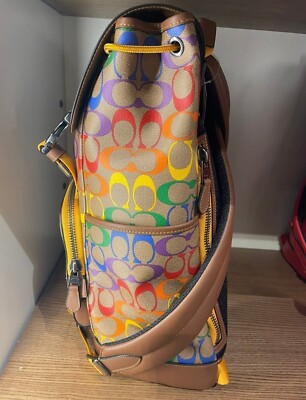 COACH BACKPACK C9845 コーティングキャンパス　MULTI NWT Coach Track Backpack In Rainbow Signature Canvas C9845 | eBay