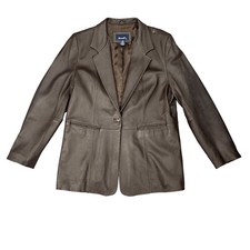 Denim & Co Blazer Womens Xl Extra Large Brown Leather Shoulder Pads Notch Lapel