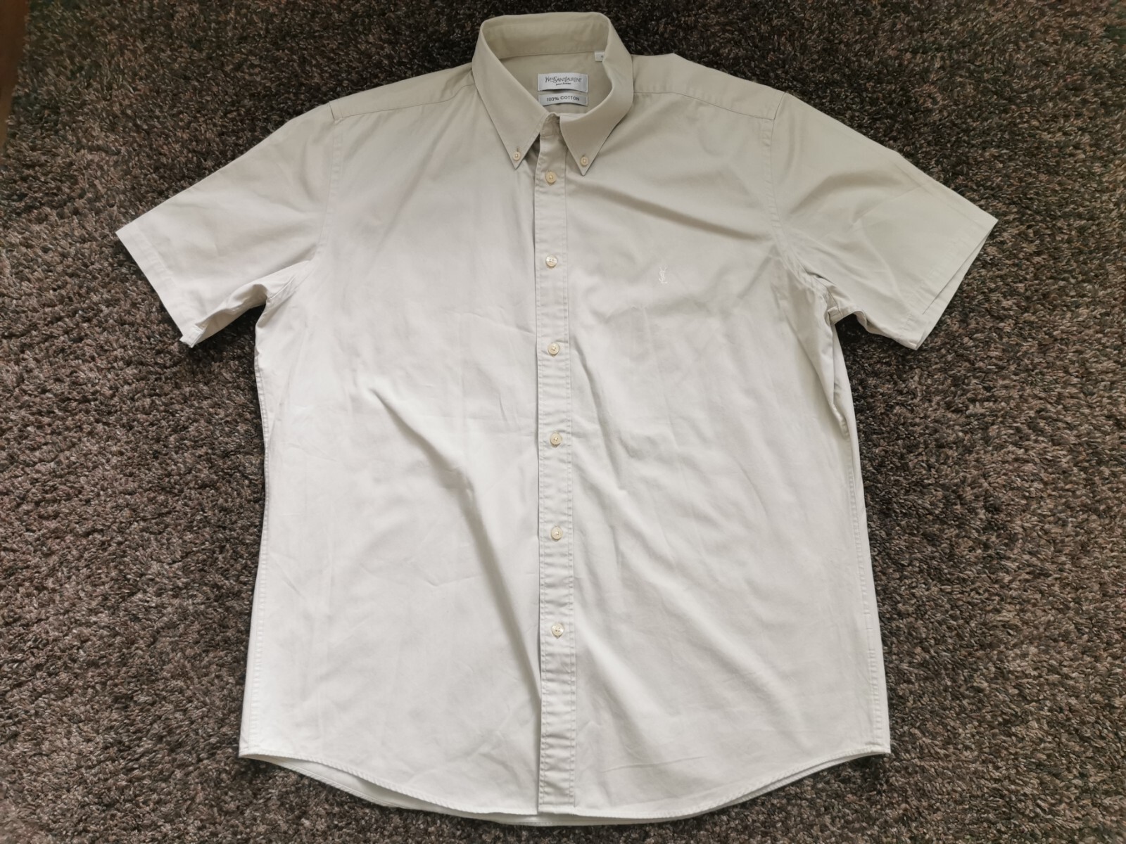 Camicia vintage da uomo Yves Saint Laurent leggera beige maniche corte 100% cotone XXL